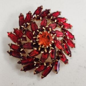 Emmons Orange-Red Glass Brooch, Vintage